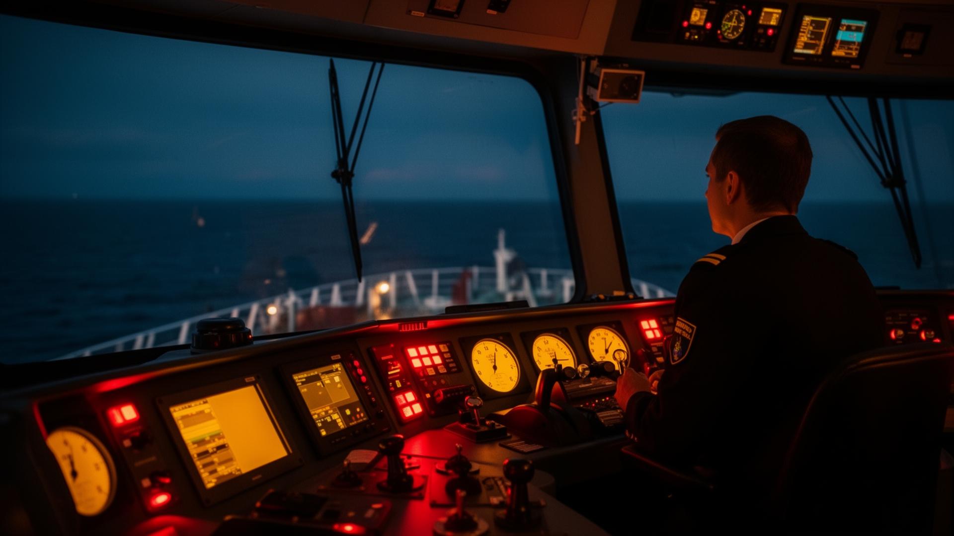 Ship bridge at dusk